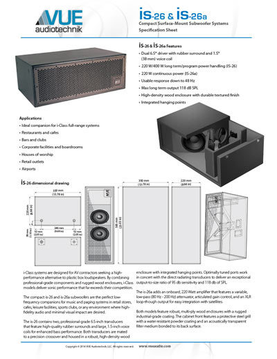 is-26 Compact Subwoofer Data Sheet (pdf)