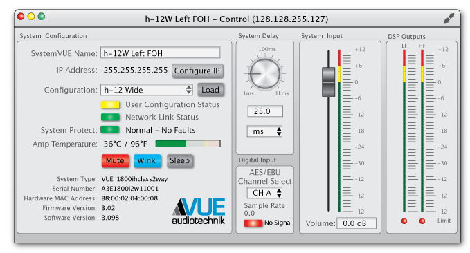 The h-12 control window in the SystemVUE software enables easy set-up, optimization and monitoring